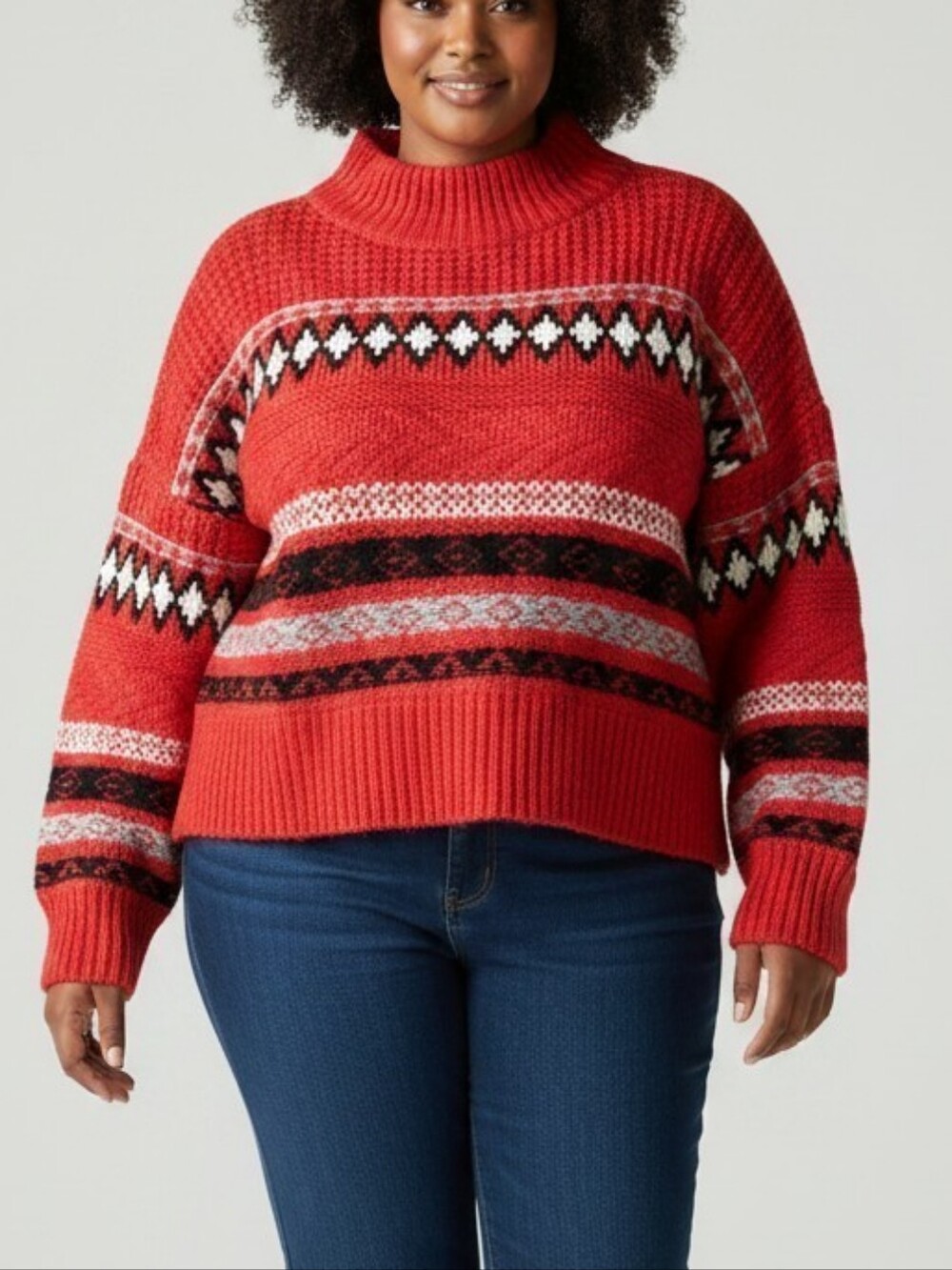 New Arizona Jean Company Red Patterned Turtleneck Cozy Sweater XL/XXL